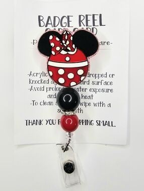 Hand Crafted Minnie Mouse Badge Reel